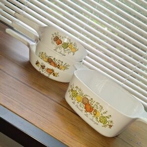 CorningWare 1970s Vintage Visions La Sautee White Casserole & Saucepan Set